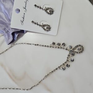 Chic Silver Earrings and Necklace with Crystal Accents